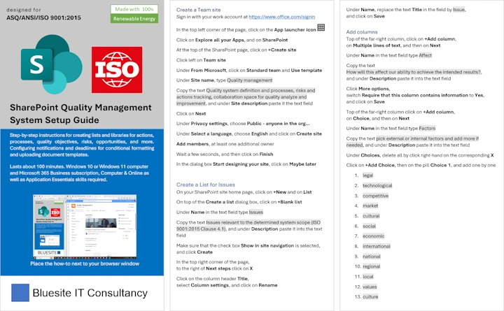 Document template for ISO 9001 Quality management system scope in a SharePoint Document library