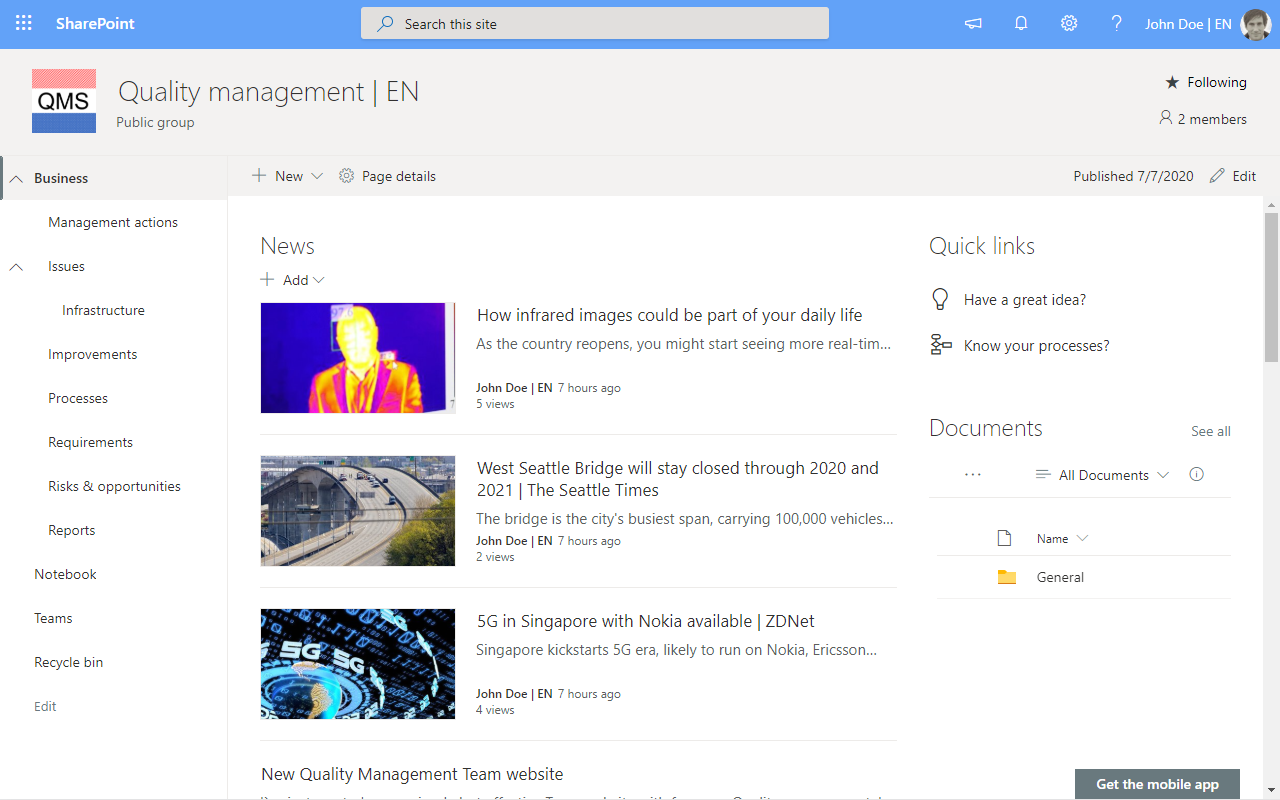 SharePoint News posts with Information about Management System related issues